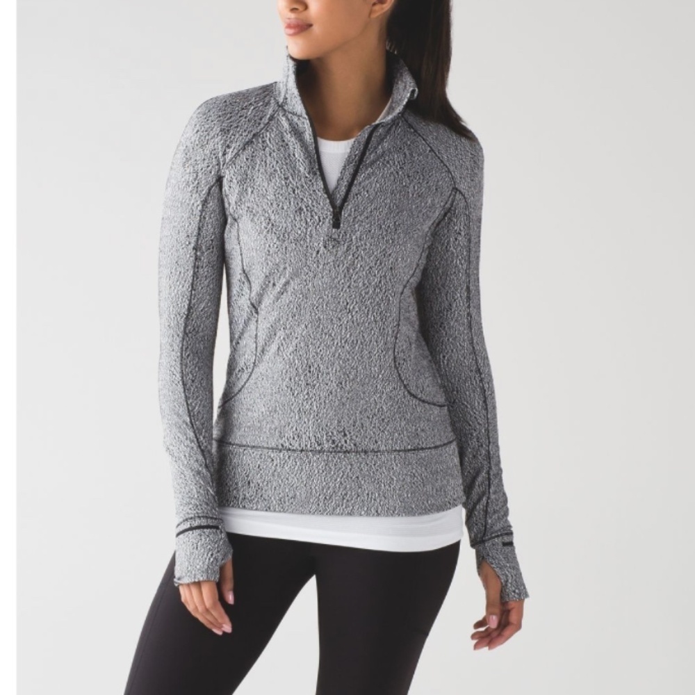 Lululemon Rush Hour 1/2 Zip Running Luon Spray Jacquard White Black Size 6 EUC